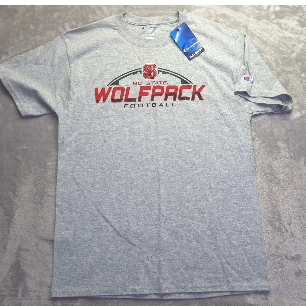 NC State Wolfpack Football T-Shirt Men's M Gray Heather NCAA New Champion - Picture 2 of 7